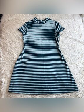 Free People FP Beach On the Line Mock Neck Shirt Bodycon Mini Dress Striped S